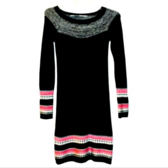 Athleta Sweater Dress Knit  XXS Black Pink Gray Sweater Fair Isle Nordic Holiday - Picture 1 of 6